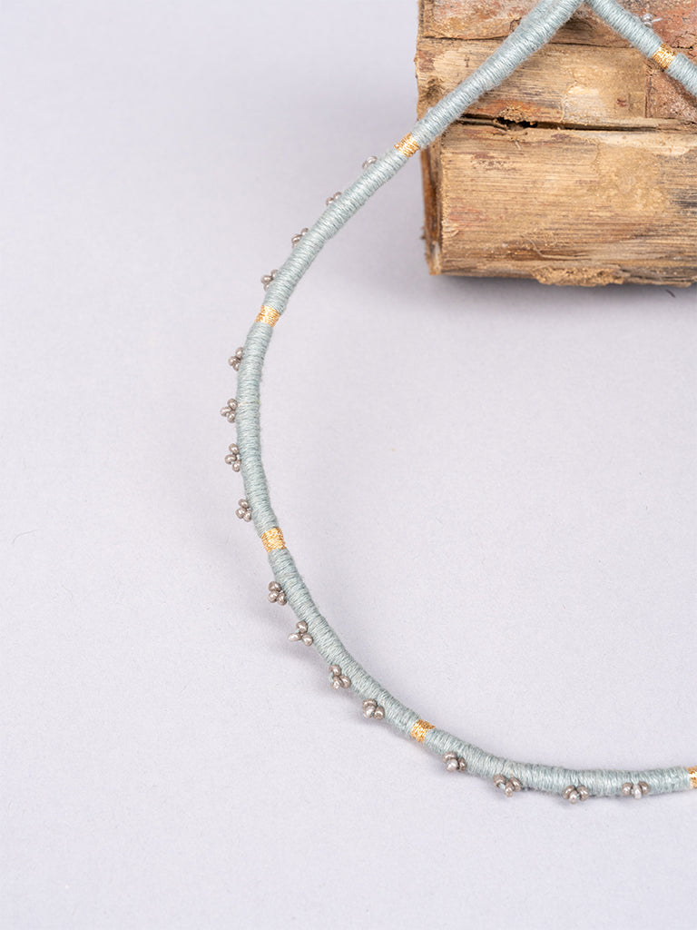 Grey Cord Choker With Beads
