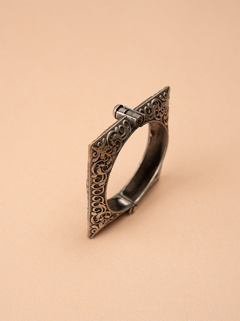 Square Floral German Silver Bangle