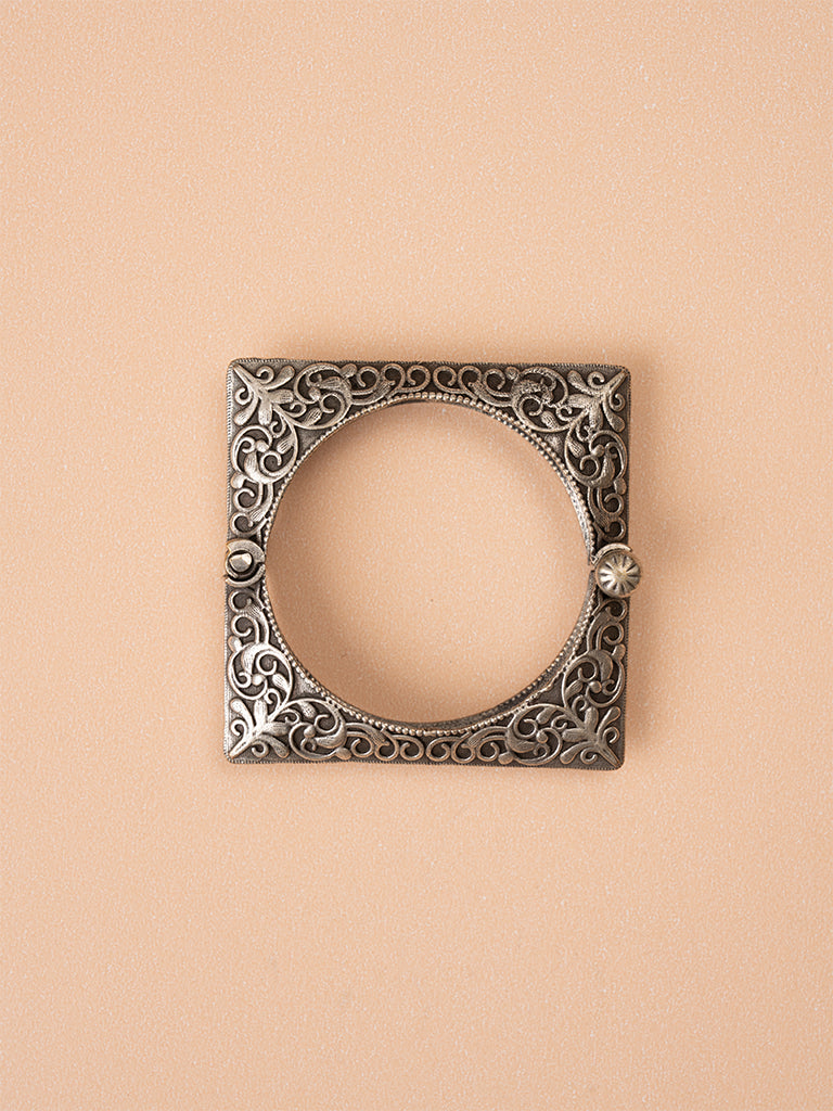 Square Floral German Silver Bangle