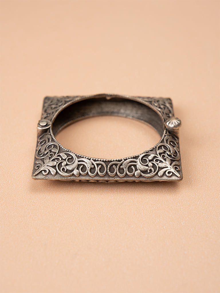 Square Floral German Silver Bangle