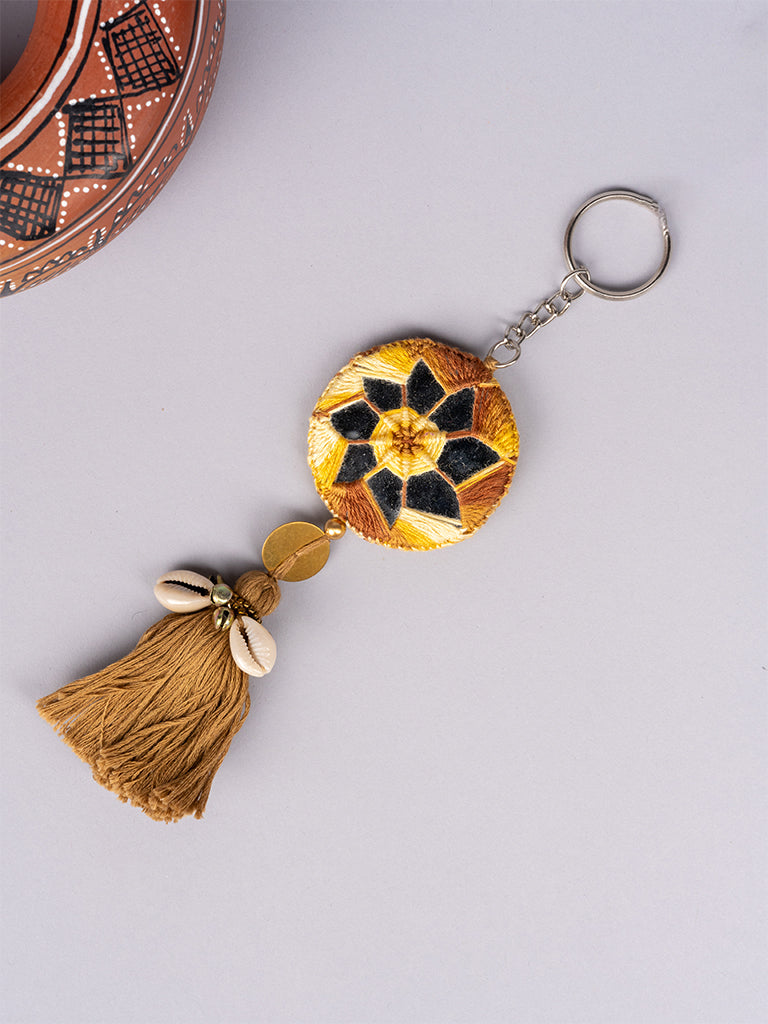 Brown Mirror Brass Tikki Keychain