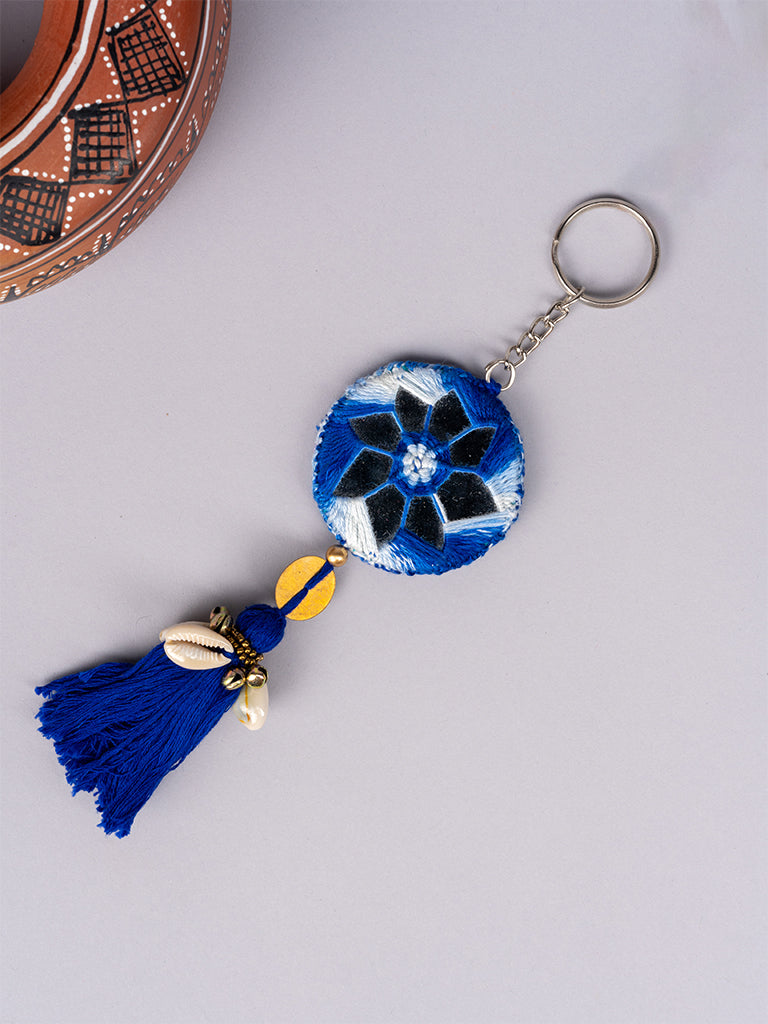 Blue Mirror Brass Tikki Keychain