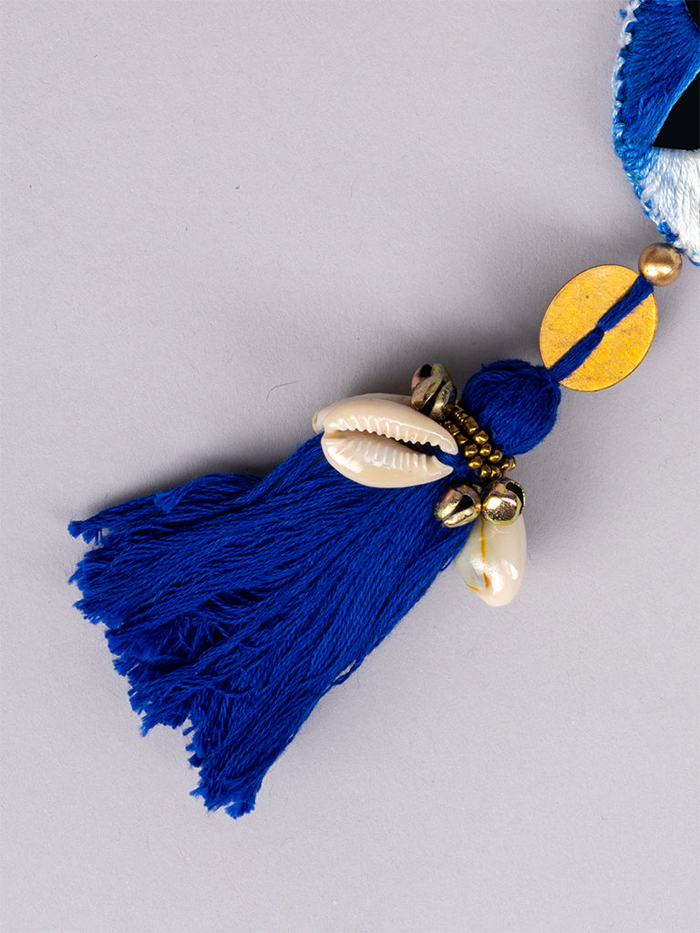 Blue Mirror Brass Tikki Keychain
