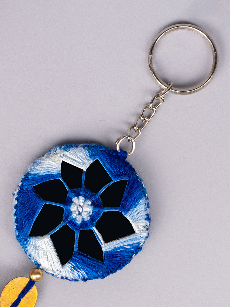 Blue Mirror Brass Tikki Keychain