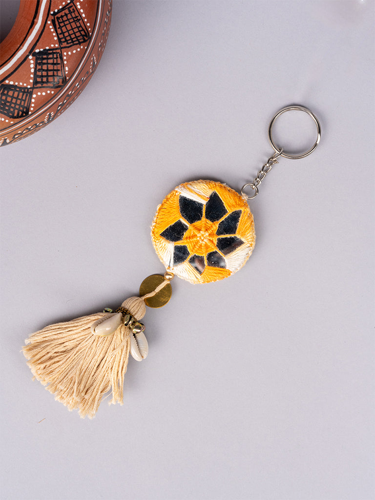 Orange Mirror Brass Tikki Keychain