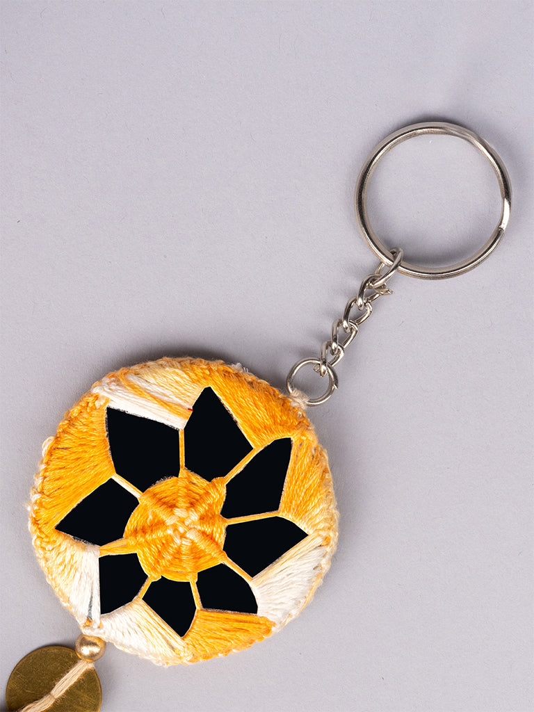 Orange Mirror Brass Tikki Keychain