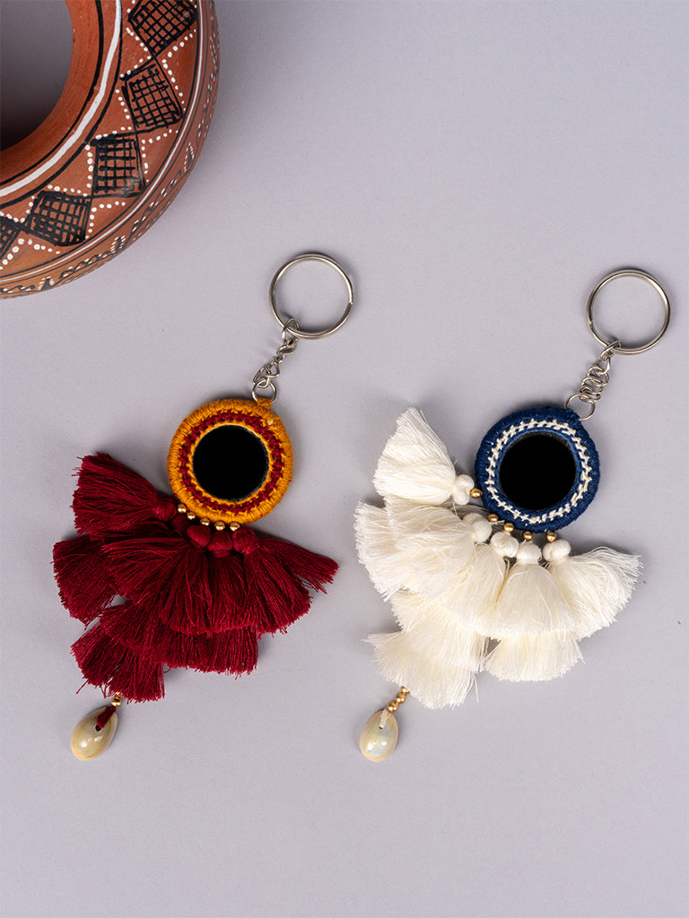 Mustard & Blue Mirror Tassel Keychains