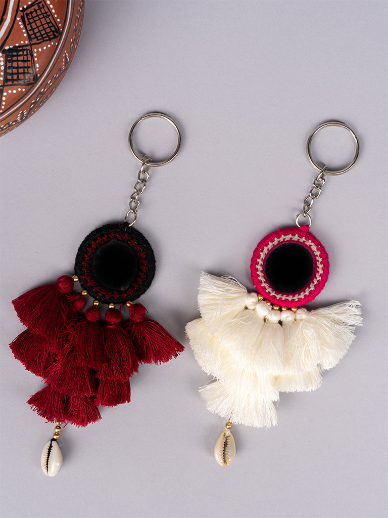 Black & Pink Mirror Tassel Keychains