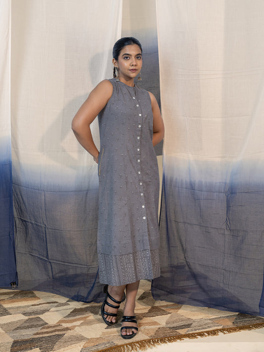 Button Down Block Printed Dress
