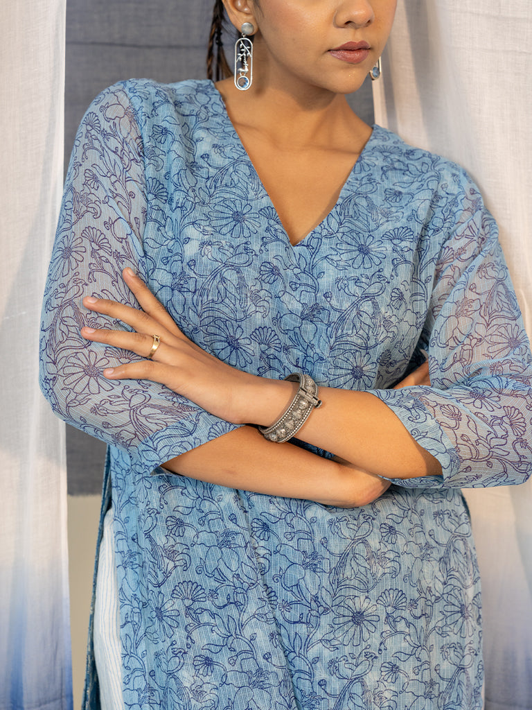 V Neck Block Printed Kurta