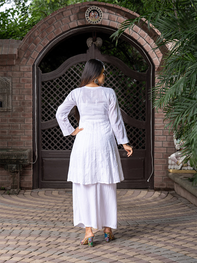 Chikankari Knee-Length Flared Kurta