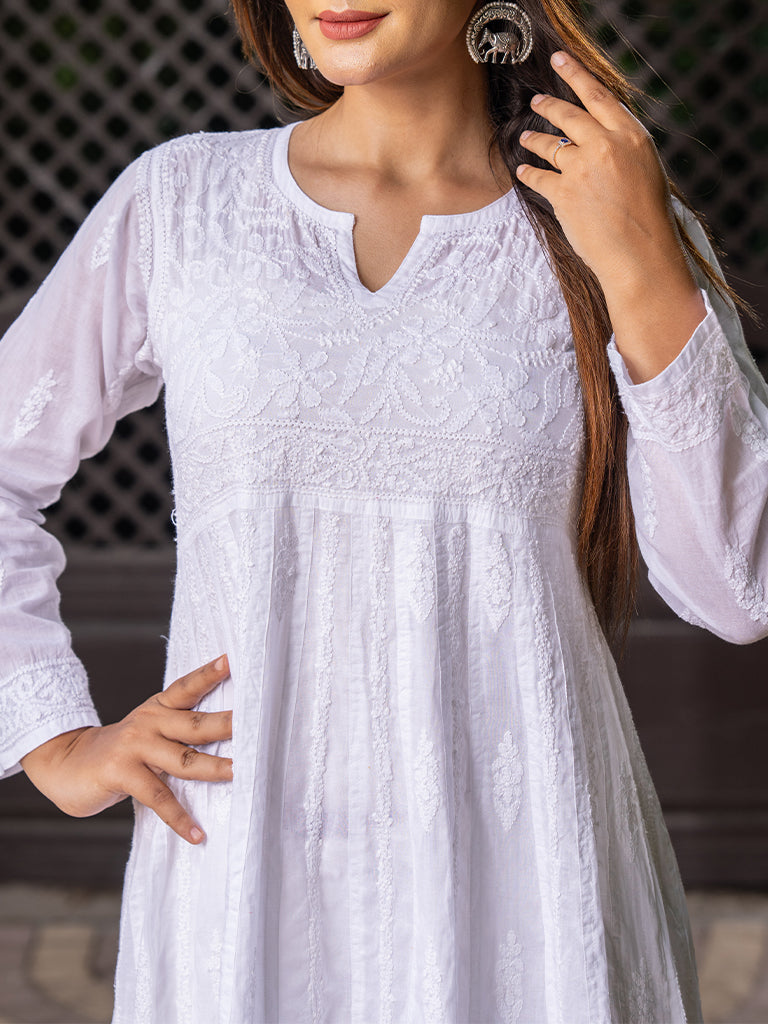 Chikankari Knee-Length Flared Kurta