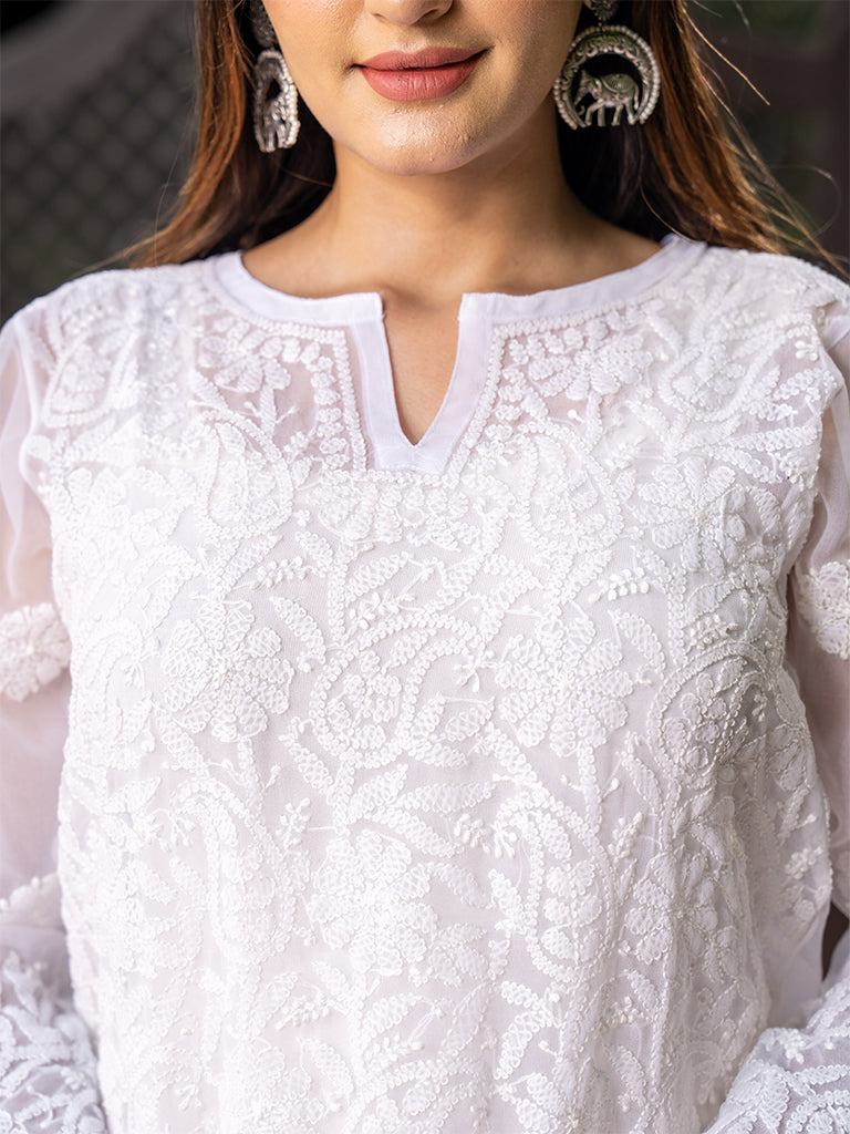 Chikankari Kurta With Sheer Sleeves