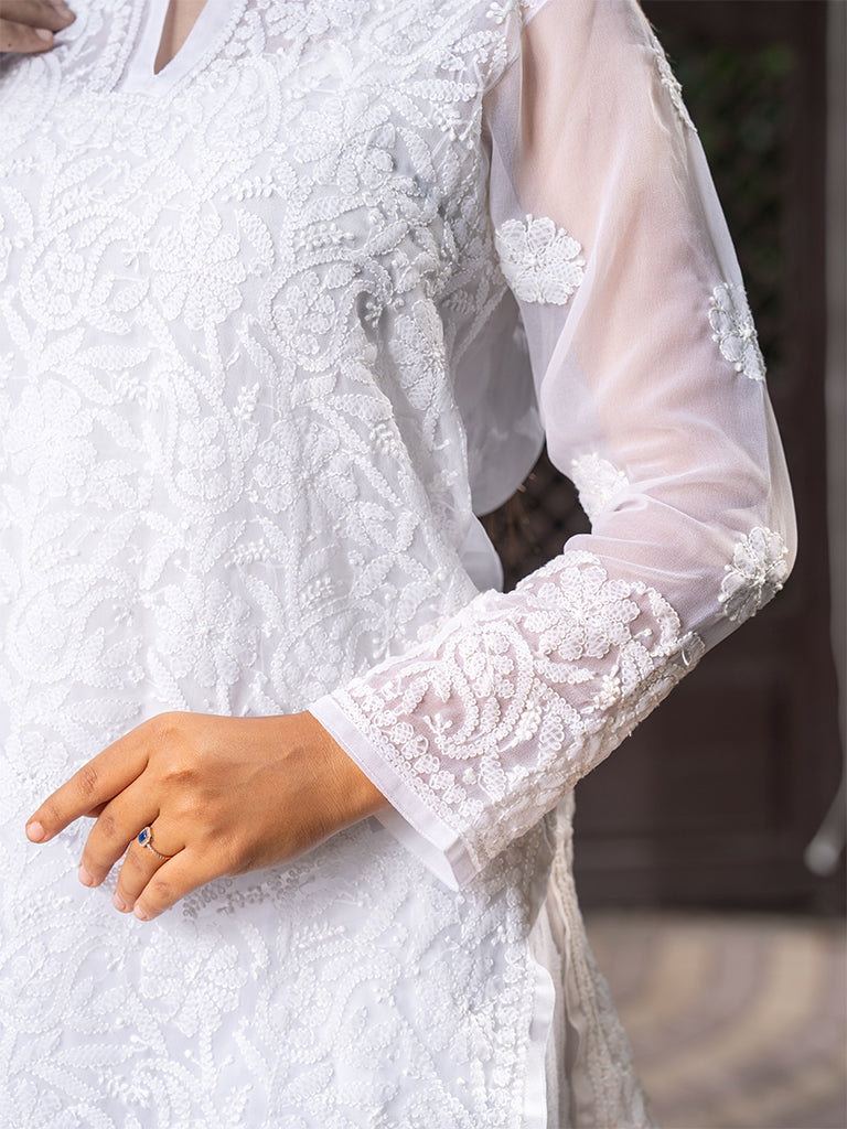 Chikankari Kurta With Sheer Sleeves