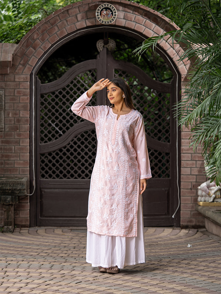 Light Pink Chikankari Long Kurta
