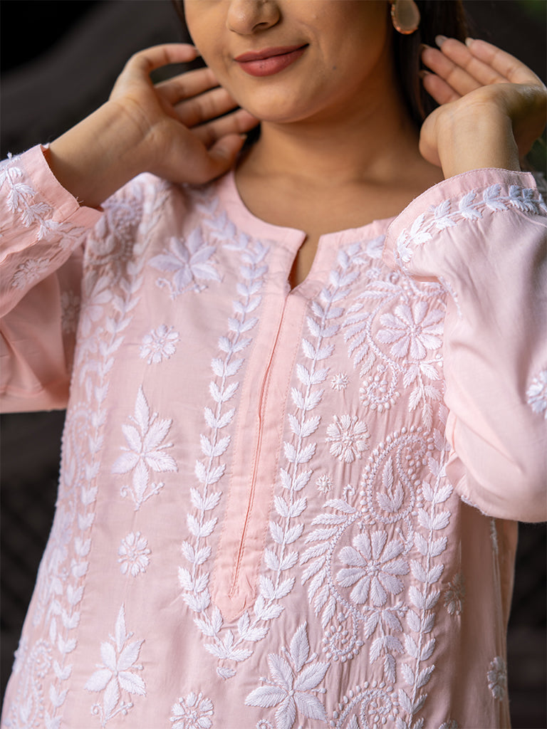Light Pink Chikankari Long Kurta