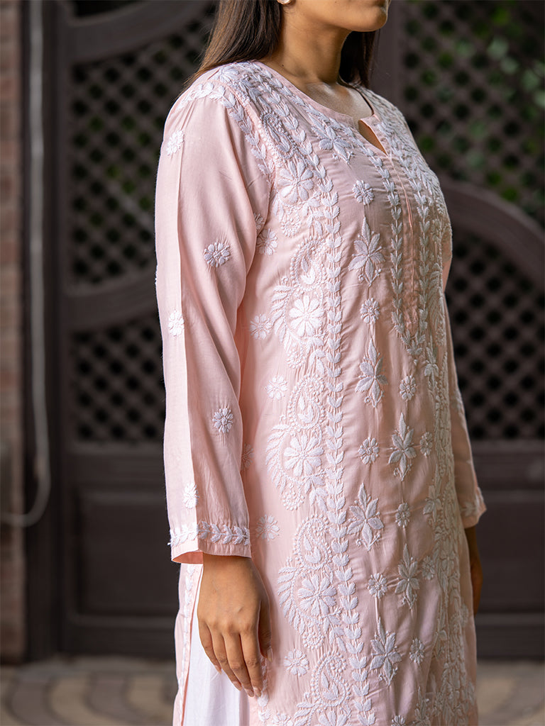 Light Pink Chikankari Long Kurta