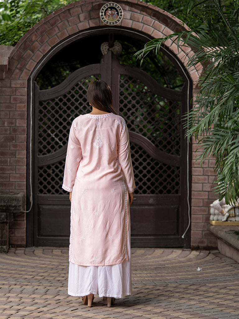 Light Pink Chikankari Long Kurta