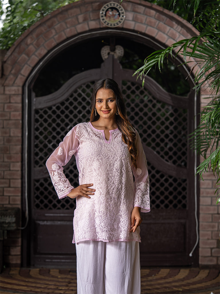 Chikankari Embroidered Pink Kurta