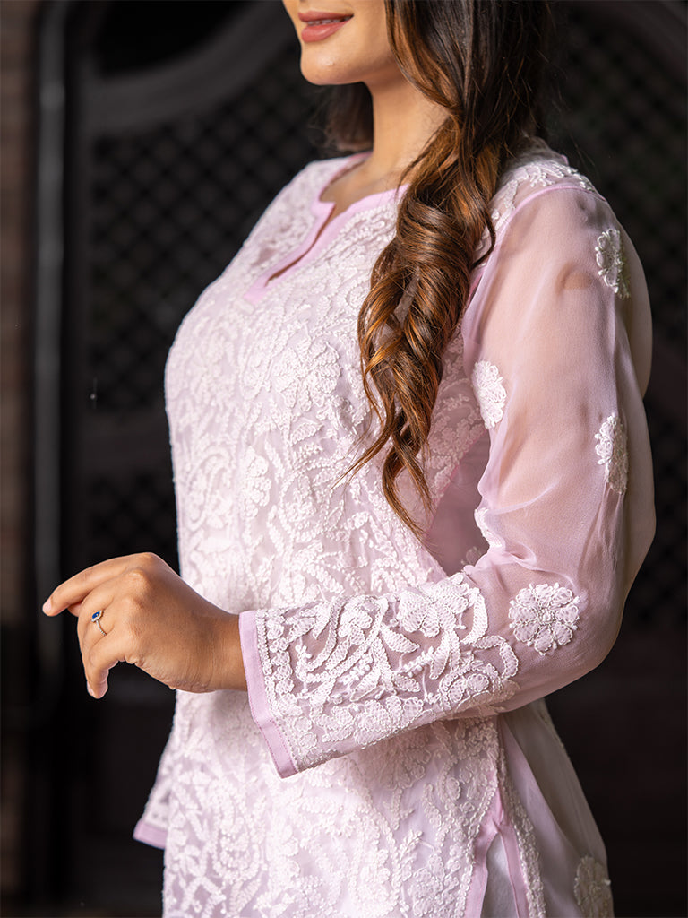 Chikankari Embroidered Pink Kurta