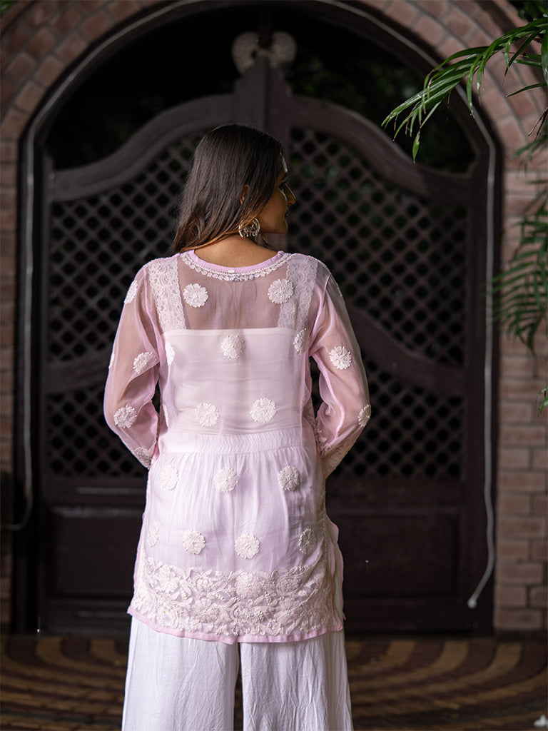 Chikankari Embroidered Pink Kurta