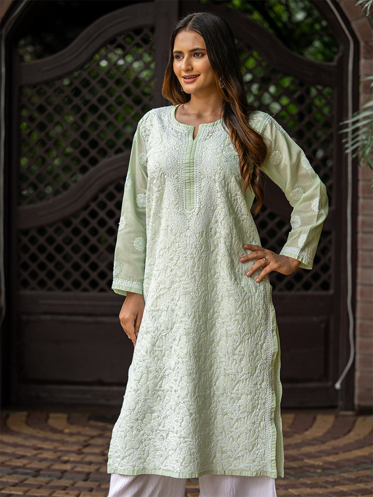 Mint-Green Floral Kurta