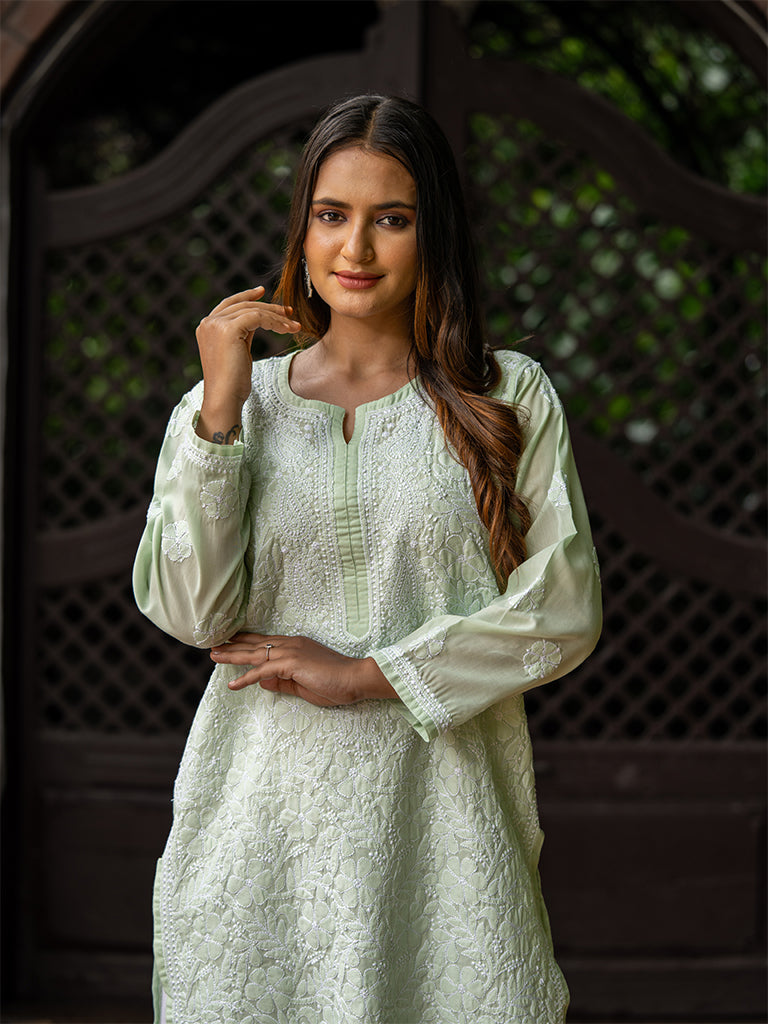 Mint-Green Floral Kurta