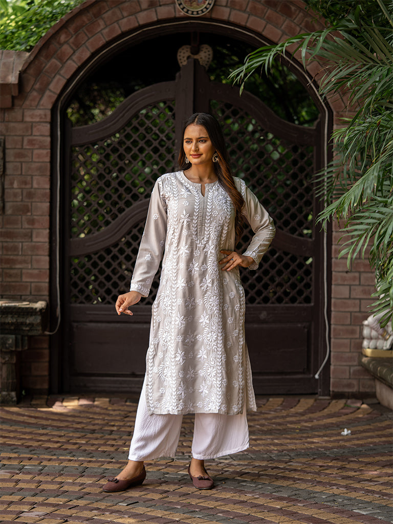 White Floral Kurta