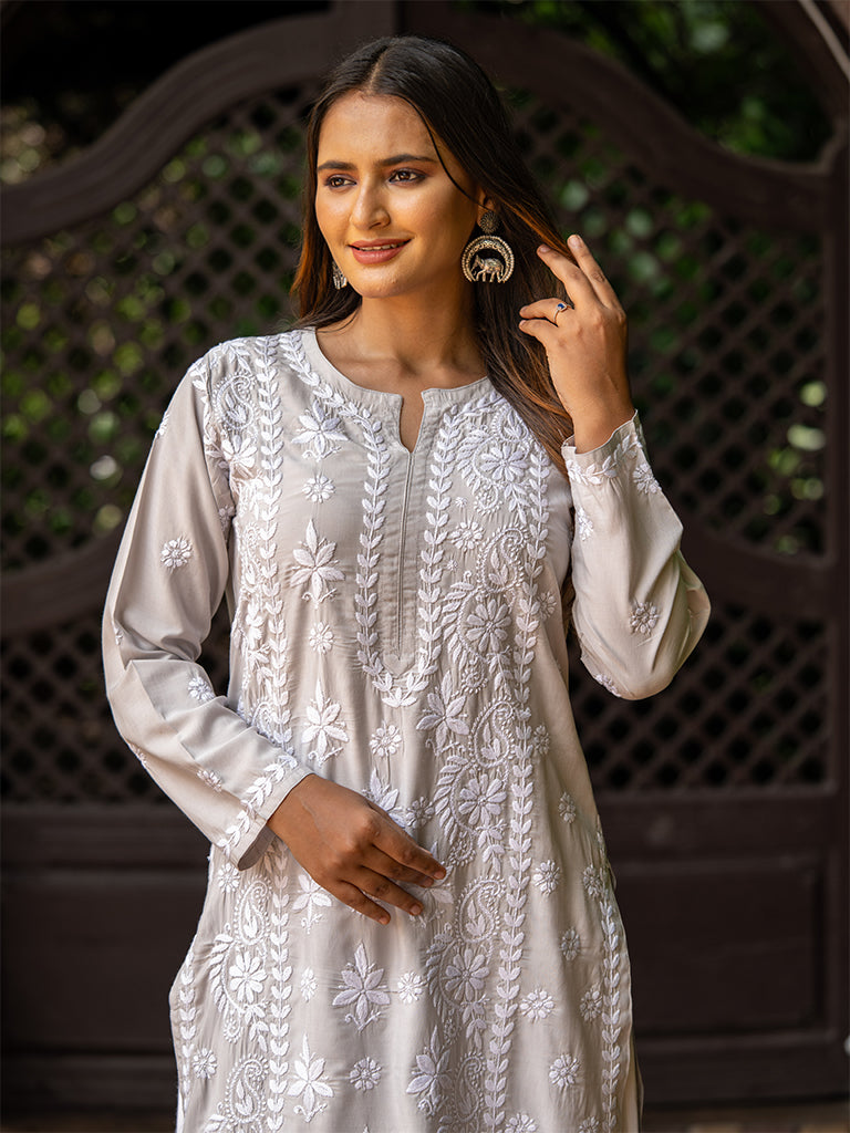 White Floral Kurta