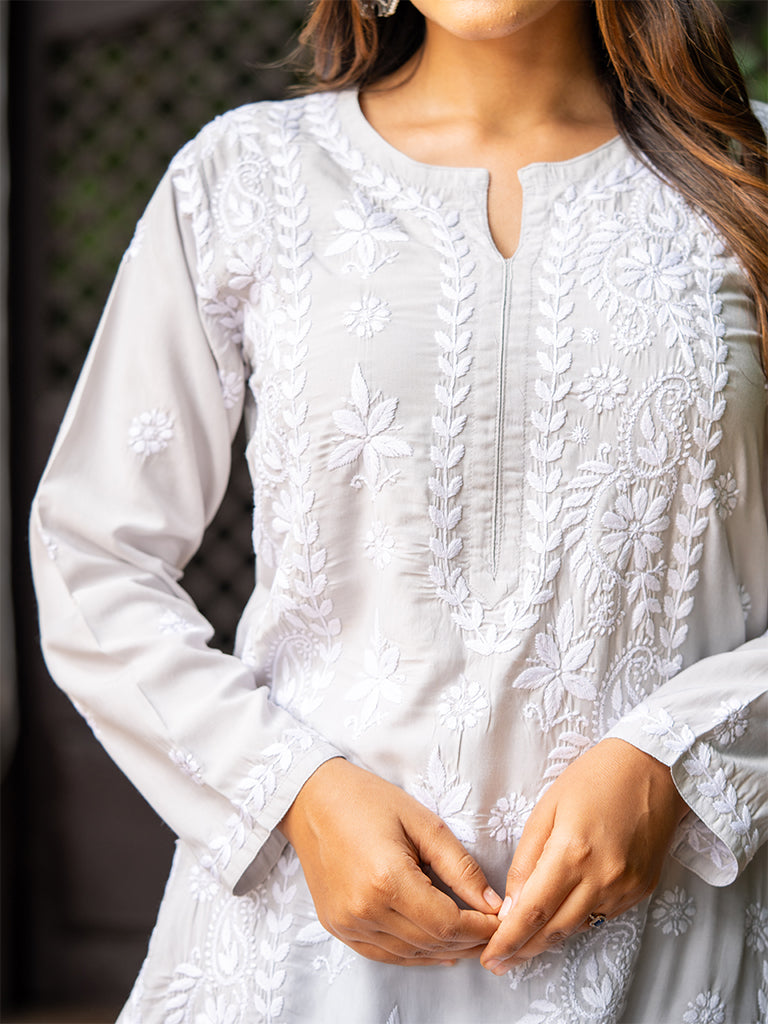 White Floral Kurta