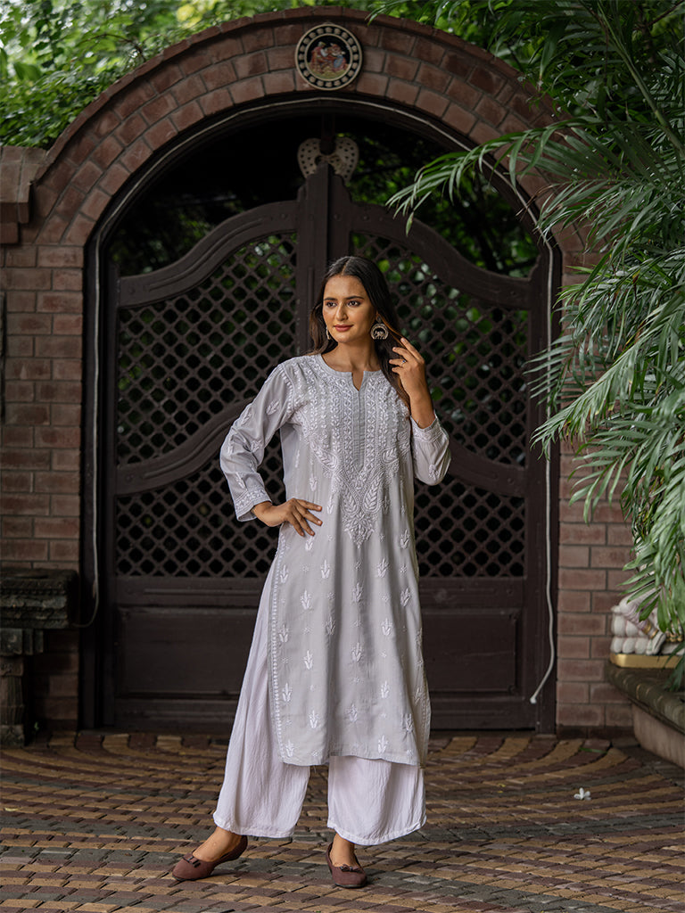 Modal Grey Chikankari Kurta