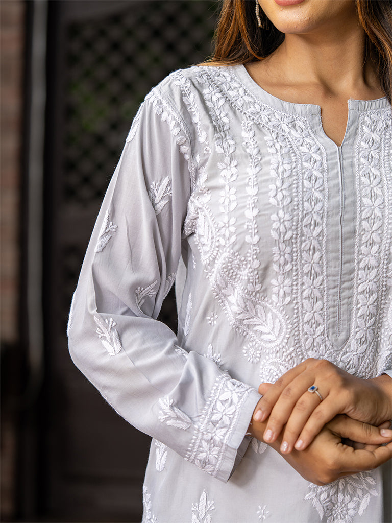 Modal Grey Chikankari Kurta