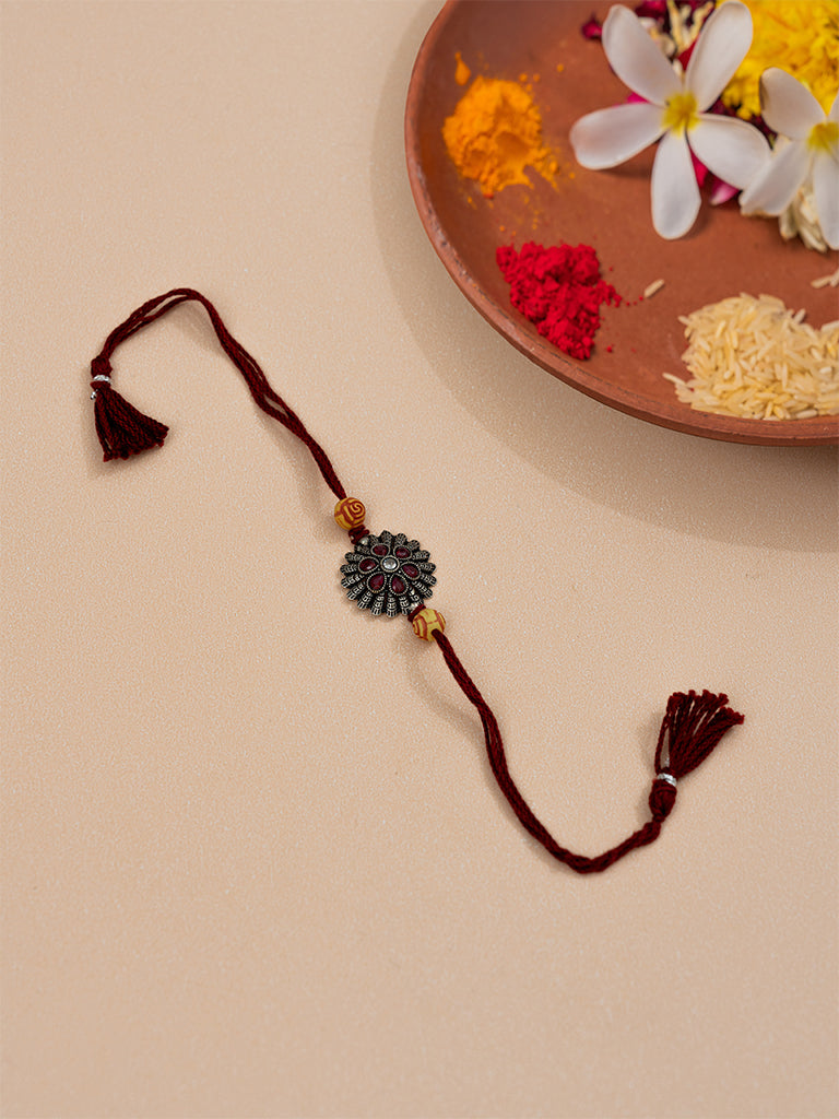 Ruby Stoned Oxidised Metal Rakhi