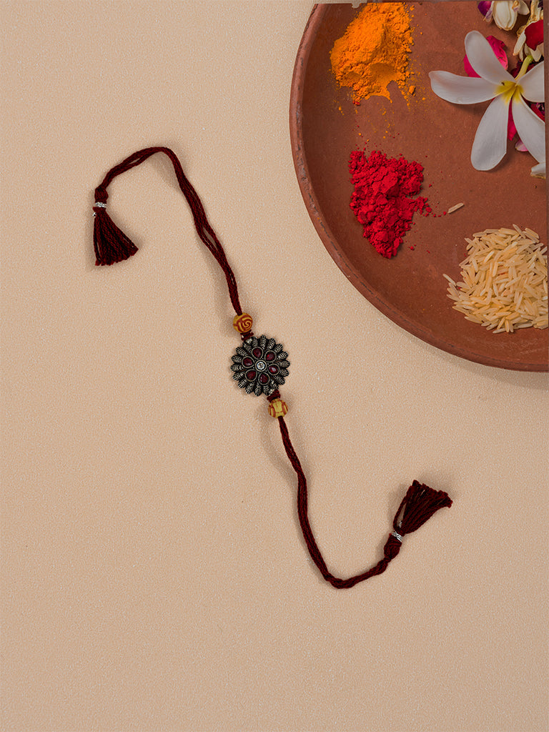 Ruby Stoned Oxidised Metal Rakhi