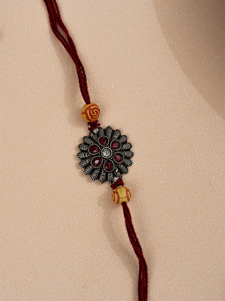 Ruby Stoned Oxidised Metal Rakhi