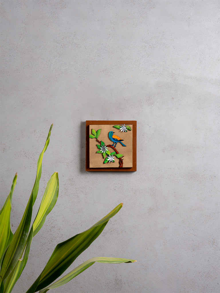 Blue Bird With Flower Wall Frame