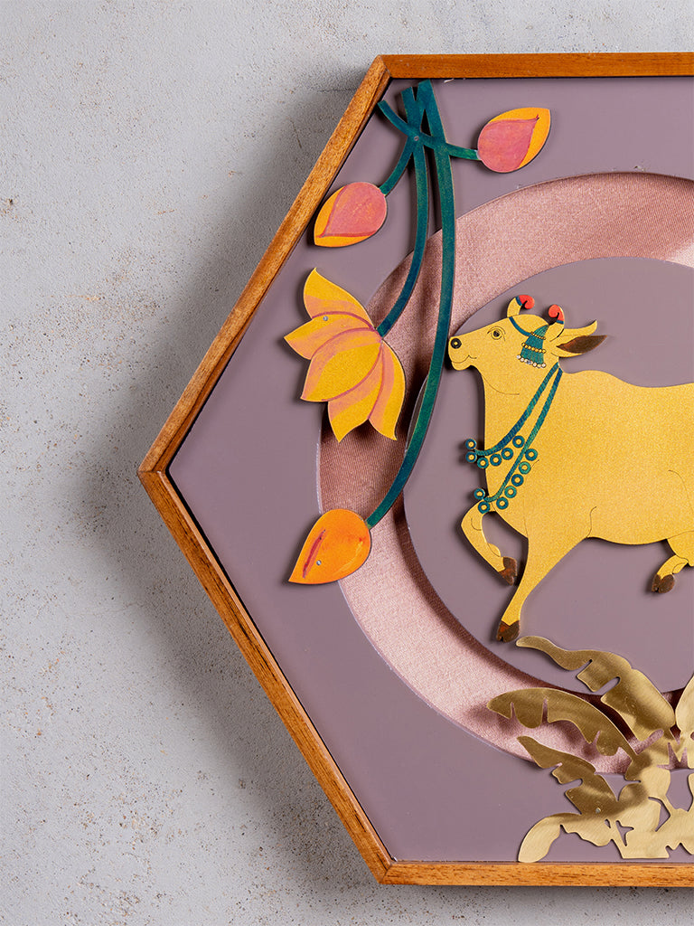 Pichwai Golden Cow Wall Frame