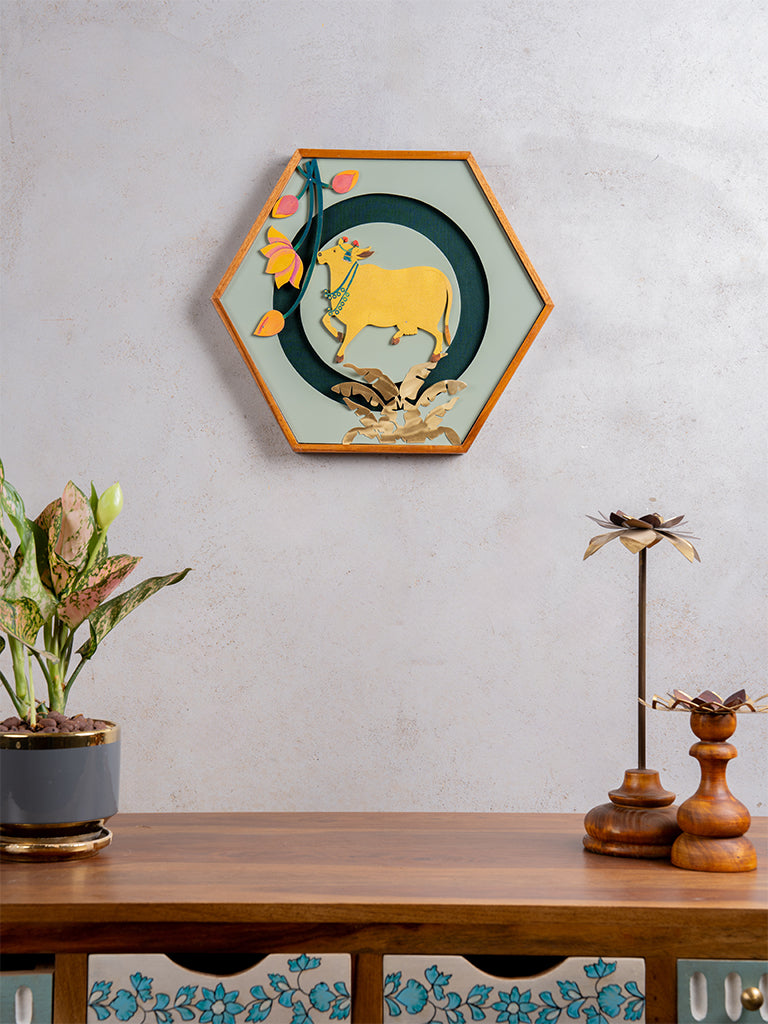 Pichwai Golden Cow Wall Frame
