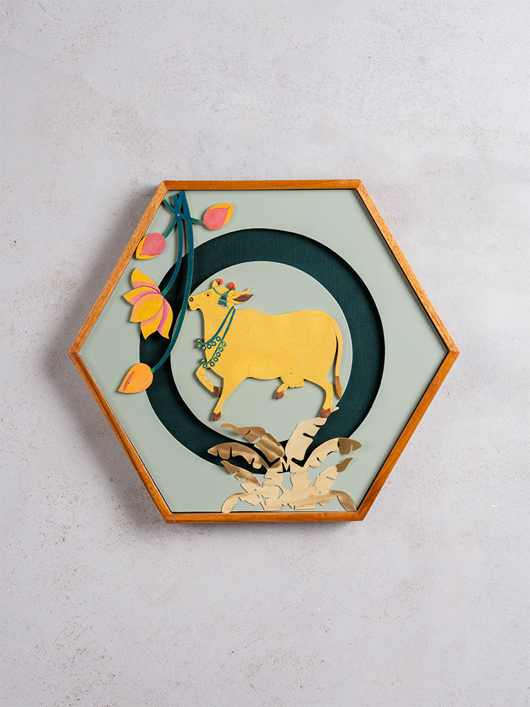 Pichwai Golden Cow Wall Frame