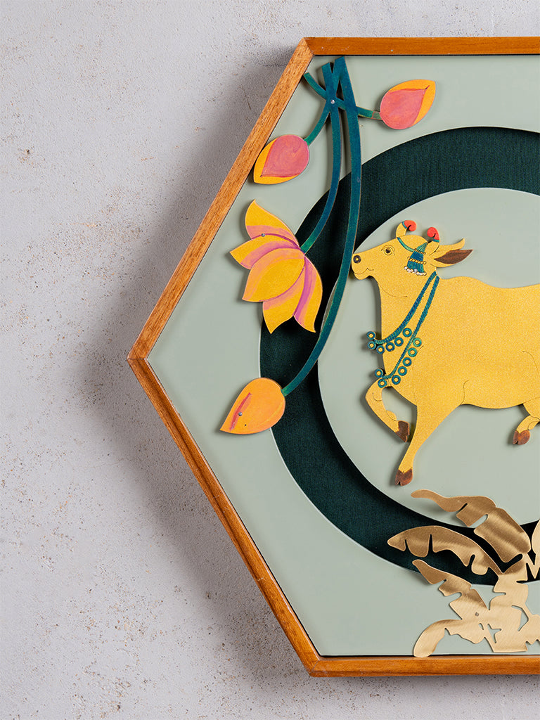 Pichwai Golden Cow Wall Frame