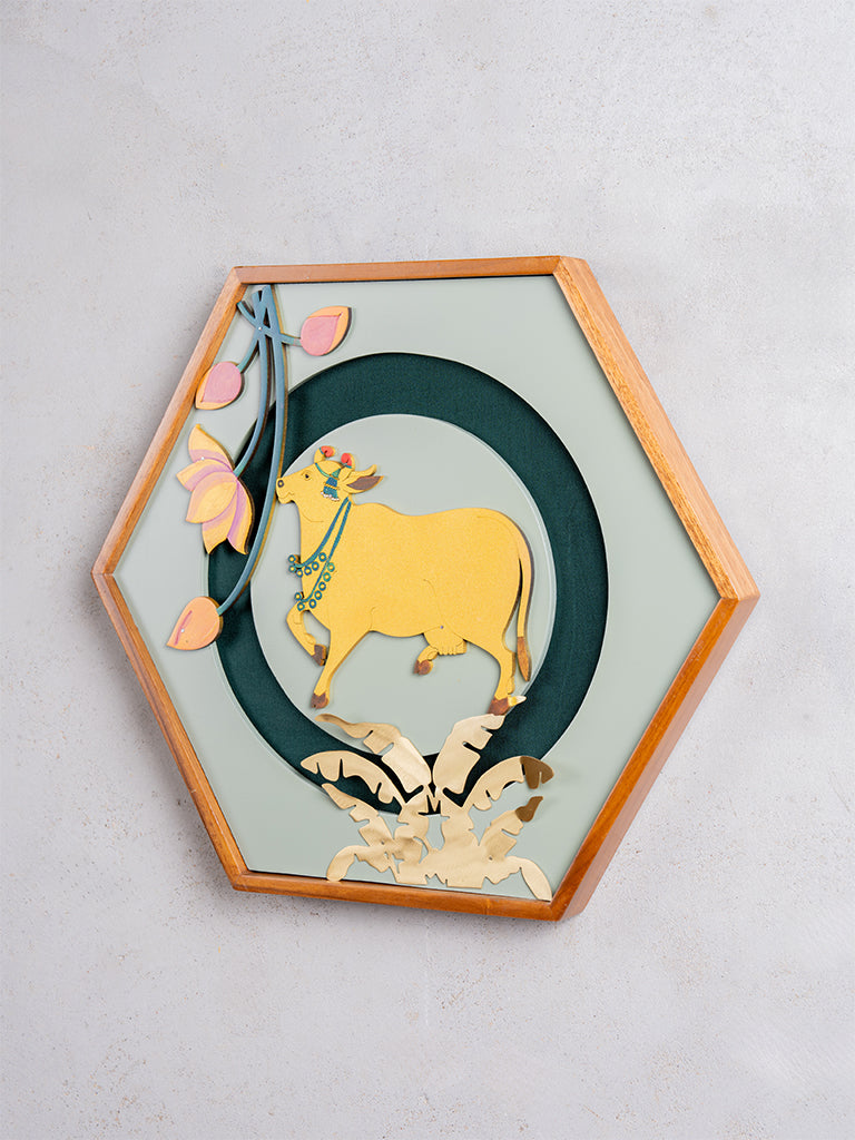 Pichwai Golden Cow Wall Frame