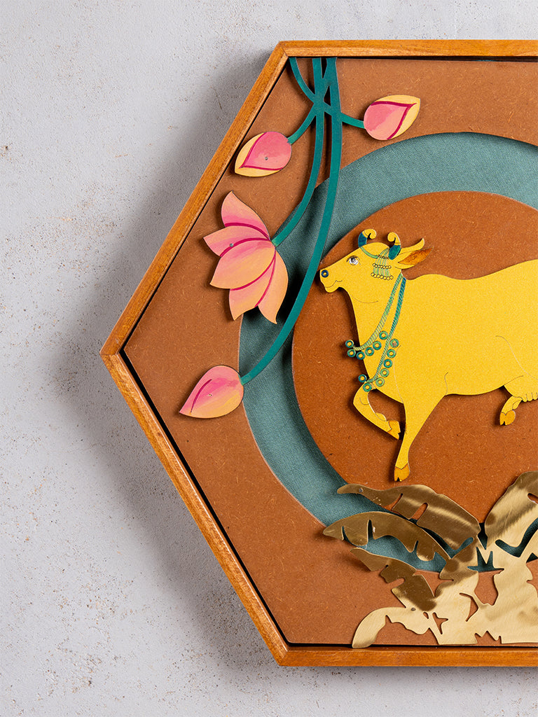 Pichwai Golden Cow Wall Frame