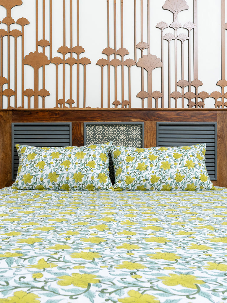Floral Hand-Block Printed Bedsheet