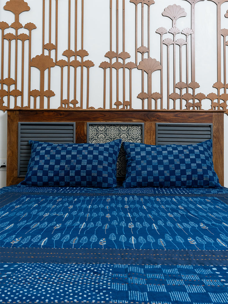 Dabu Applique Cotton Indigo Blue Bedcover