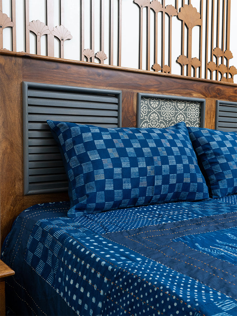 Dabu Applique Cotton Indigo Blue Bedcover