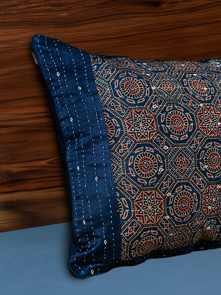 Indigo Ajrakh Kantha Pillow Cover