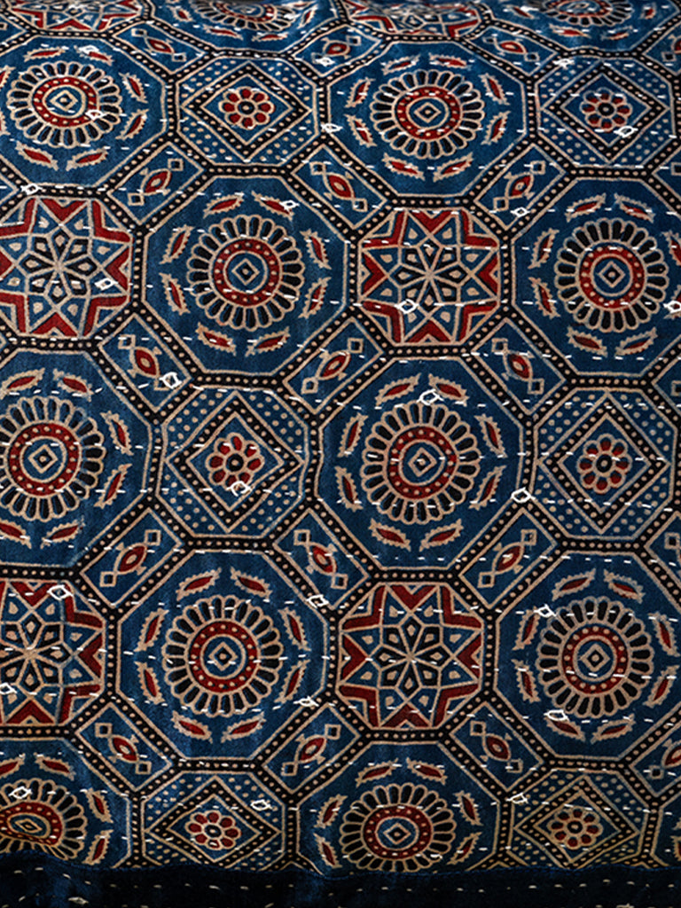 Indigo Ajrakh Kantha Pillow Cover