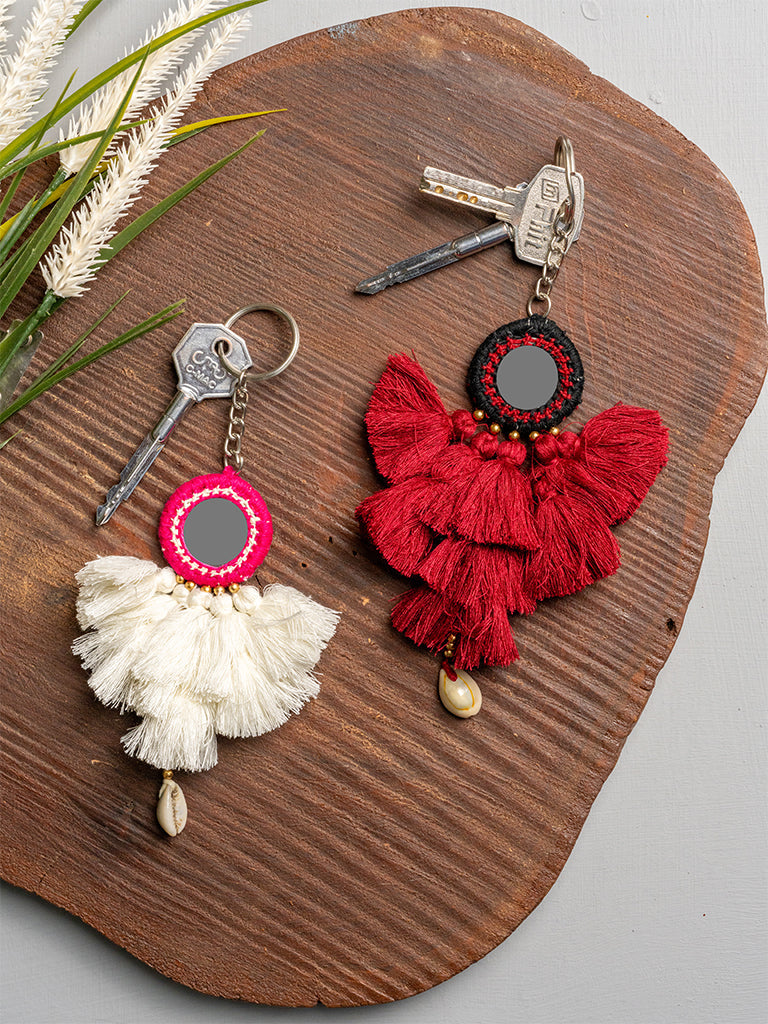 Black & Pink Mirror Tassel Keychains