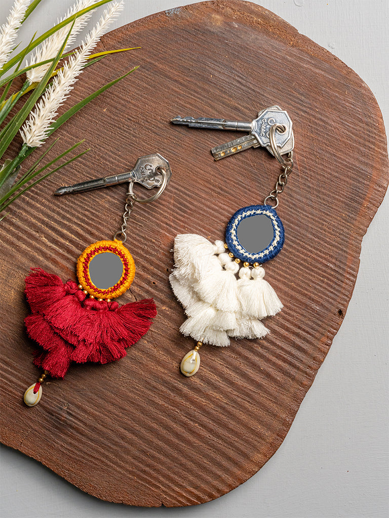 Mustard & Blue Mirror Tassel Keychains
