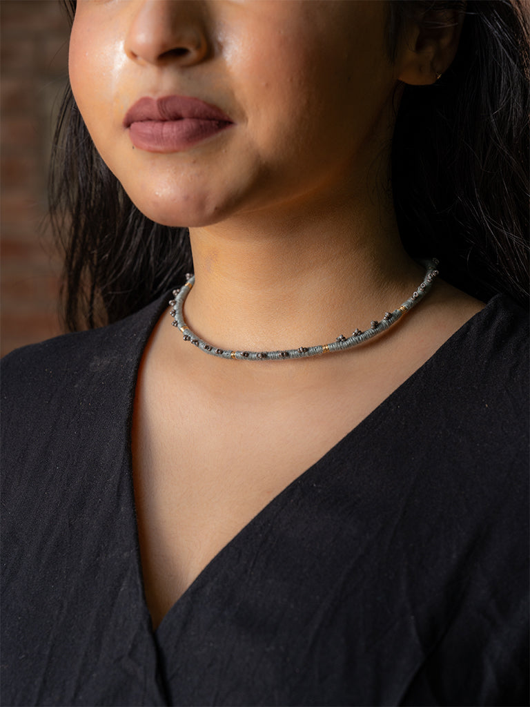 Grey Cord Choker With Beads